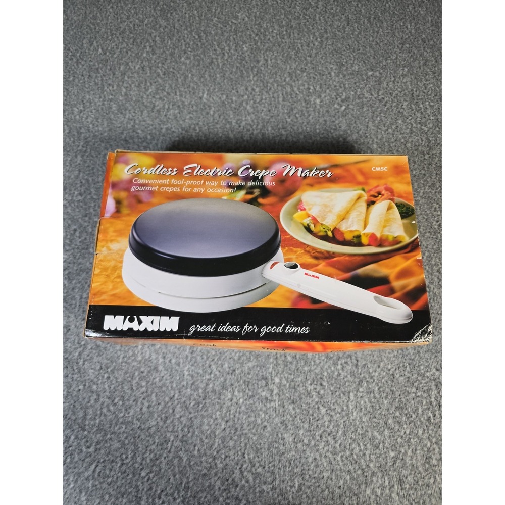 NEW Vintage Maxim Cordless Electric Non-Stick Crepe Maker CM5C Nonstick 7.5"